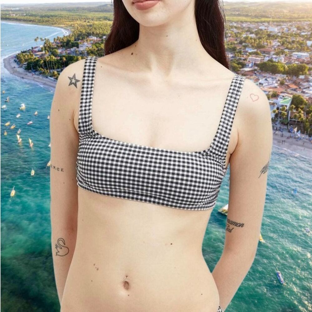 NWOT! Good American Gingham Square Neck Support Bra